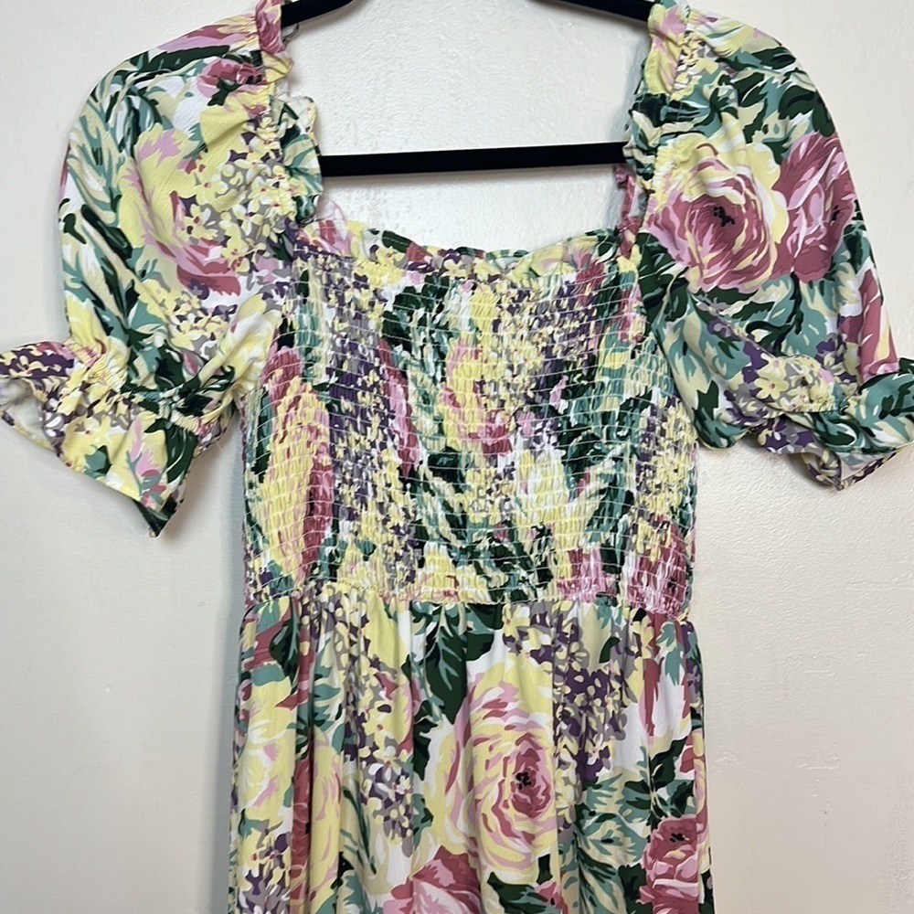 Sunday Up Floral Smocked Top Puff Sleeve Ruffle Tiered Maxi Summer Dress - Picture 8 of 9